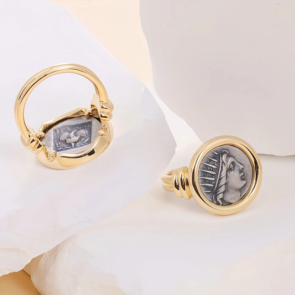 Mushan Luxury Brand Sun God Apollo Ancient Coin Ring For Women 18K Gold Plated 925 Sterling Silver Party Rings Jewelry