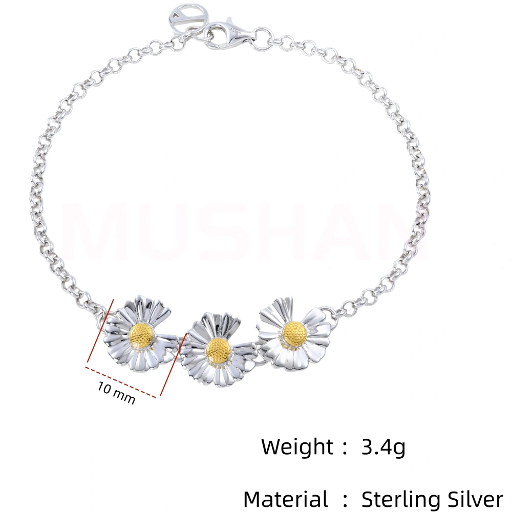 Mushan Luxury Luxury Brand Designer Three Flower Daisy Bracelet Fine Jewelry 925 Sterling Silver Bracelets