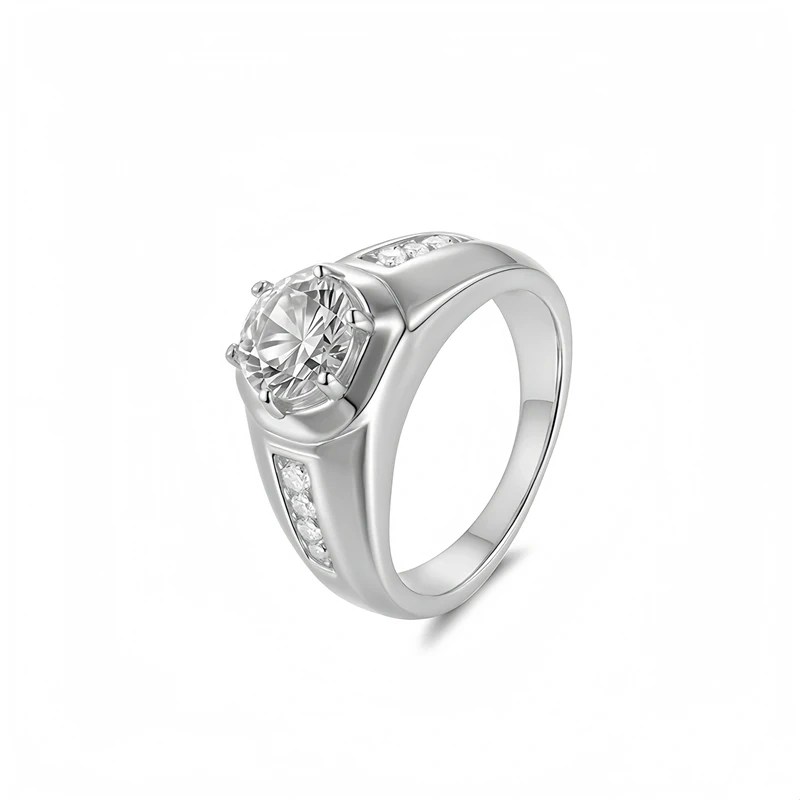 Veeie Veein Luxury Brand S925 Sterling Silver 2-Carat Moissanite Ring Business Dazzling And High-End Men'S Ring