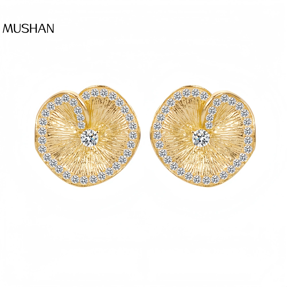 MuShan Luxury Brand 18K Gold Plated Italian Brushed Lotus Leaf S925 925 Sterling Silver Stud Earrings For Women Fine Jewelry