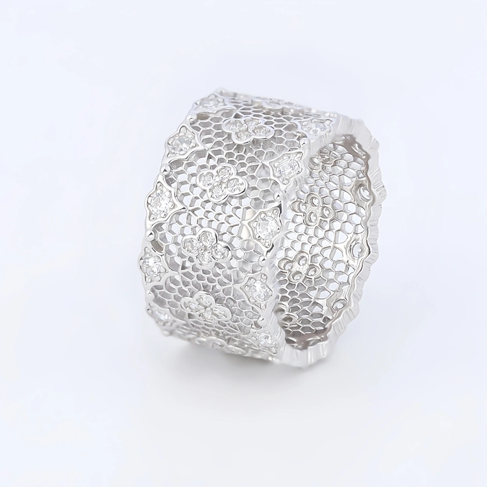 Mushan Luxury Brand The New S925 Sterling Silver Lace Ring, A Wide Version For Women, Is A Live-Streaming Bestseller