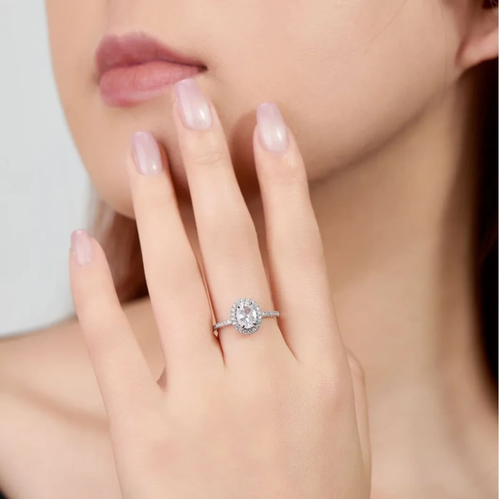 Veeie Veein Luxury Brand High Quality Fashion 6*8 Oval Claw Inlay Moissanite GRA Certificate Ring S925 Sterling Silver Jewelry