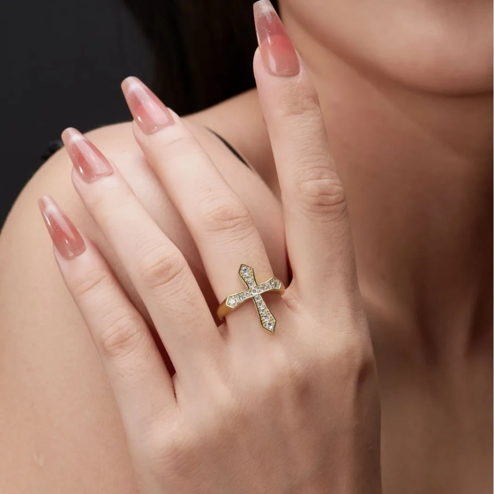 Veeie Veein Luxury Brand  Moissanite Hip Hop Cross Ring GRA Certificate S925 Sterling Silver Light Luxury Women Ring Jewelry