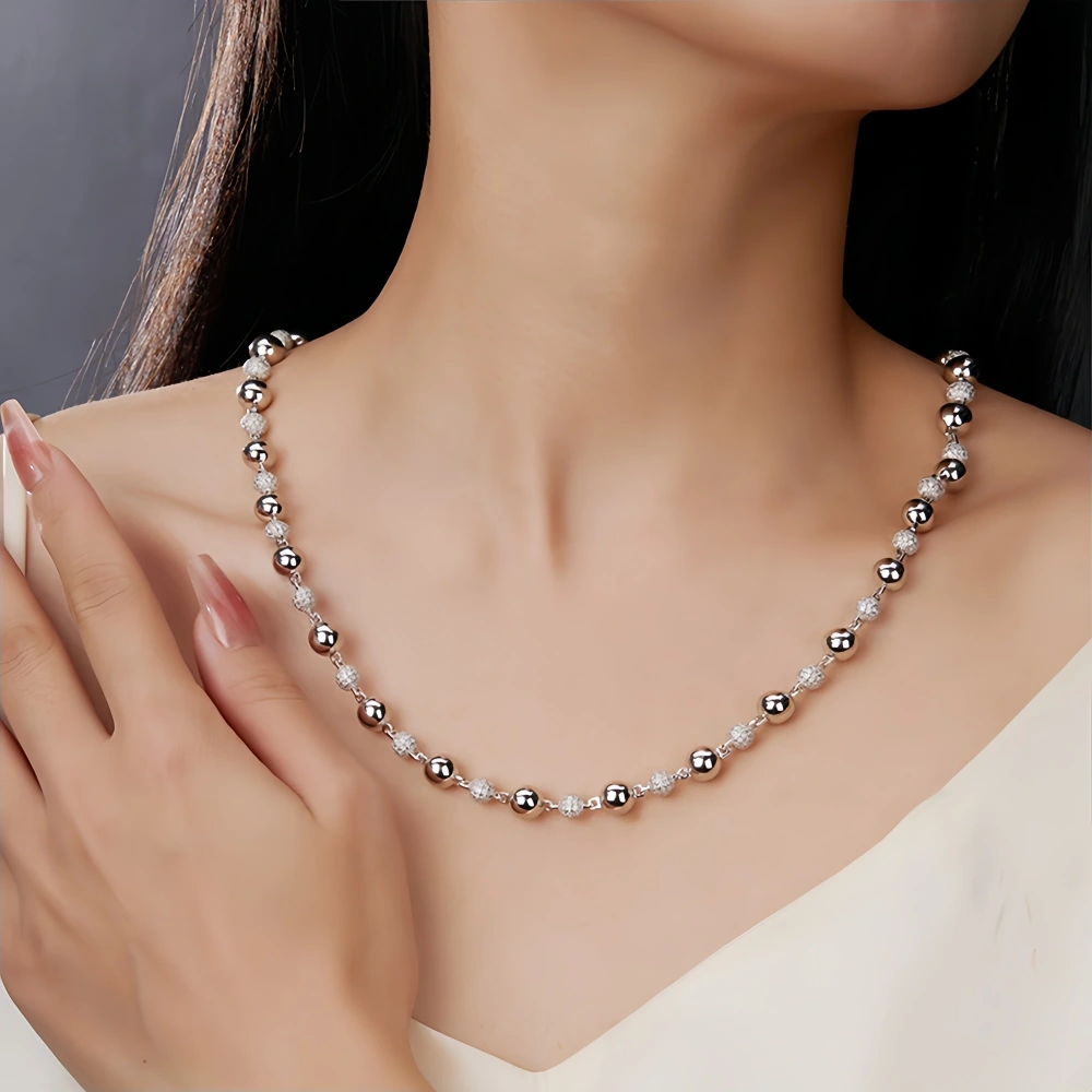 Veeie Veein Brand S925 Sterling Silver Moissanite Necklace With Silver Round Beads Is Fashion GRA Certificate Necklace Jewelry