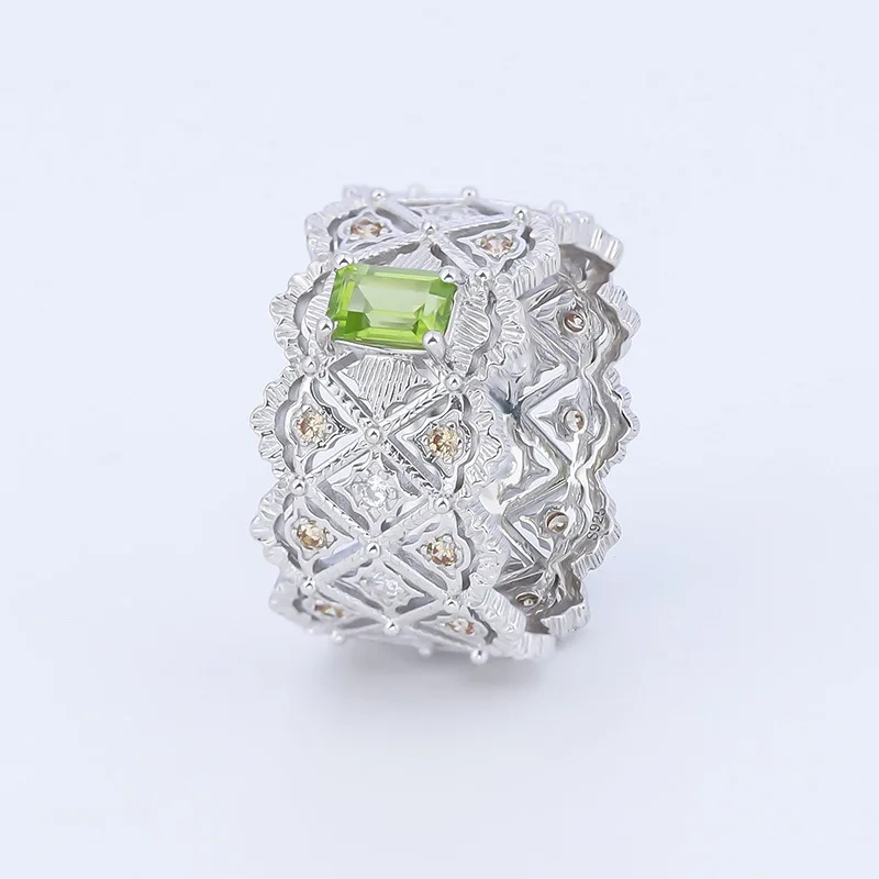 Mushan Luxury Brand Streaming Pure Silver Hollowed Out Lace Ring  New Pure Silver Natural Gemstone Retro Ring Jewelry