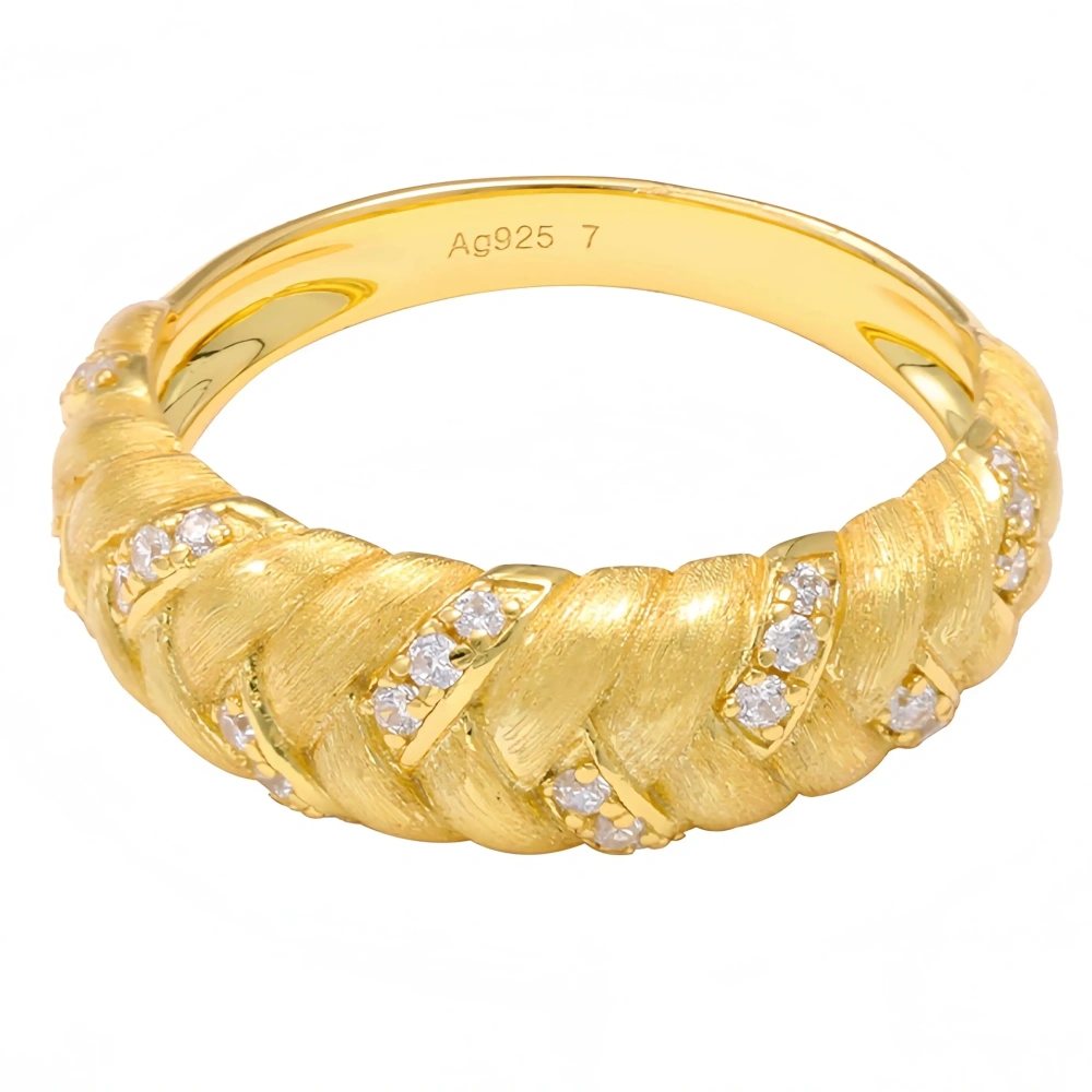 Mushan Luxury Brand 18k Gold Plated Wheat Ear Brushed Ring Women Luxury 925 Sterling Silver Ring Fine Jewelry