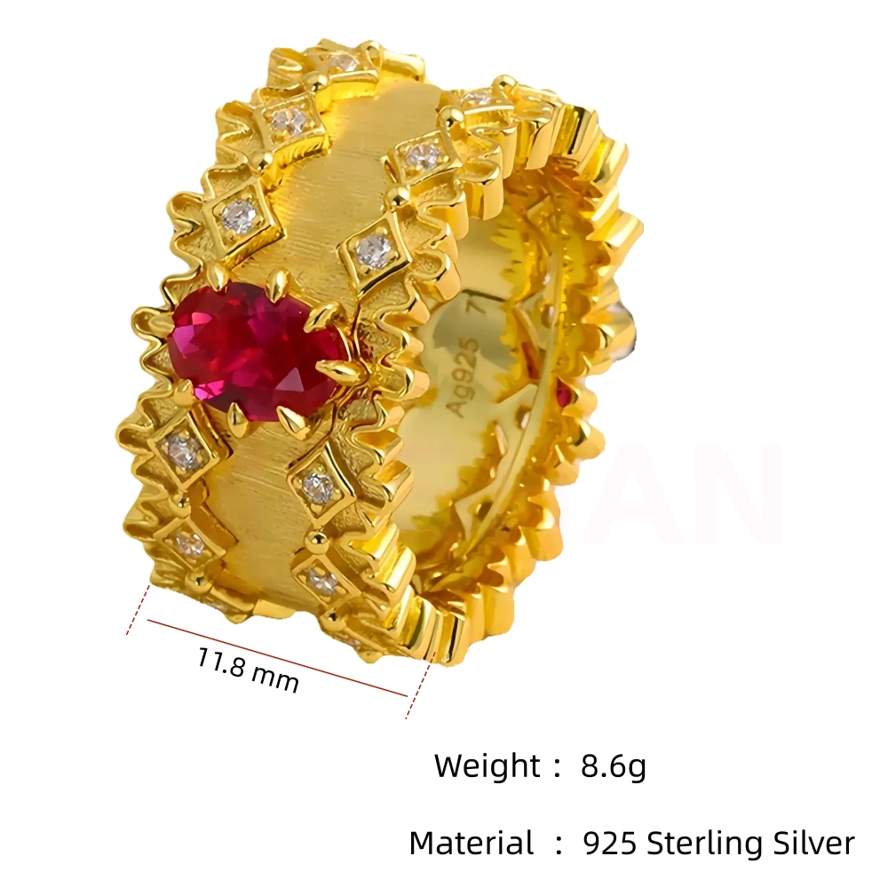 MuShan Luxury Brand Italian Brushed Gold Zircon Ring For Women 18K Gold Plated 925 Sterling Silver Rings Fine Jewelry