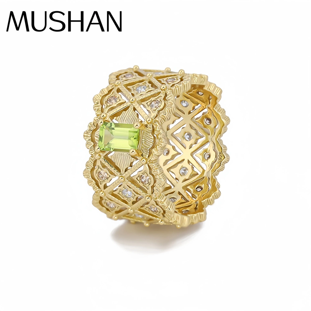Mushan Luxury Brand Streaming Pure Silver Hollowed Out Lace Ring  New Pure Silver Natural Gemstone Retro Ring Jewelry