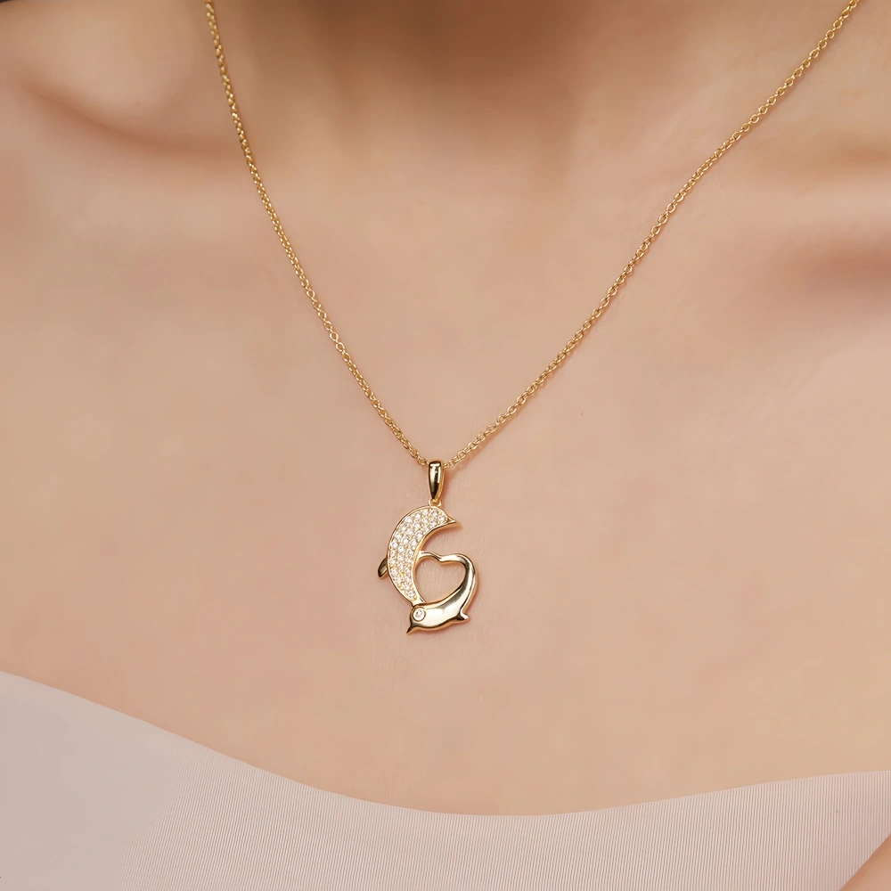 Veeie Veein Luxury Brand S925 Sterling Silver Necklace Set With Moissanite Pendant For The Love Female Dolphin Women Necklace