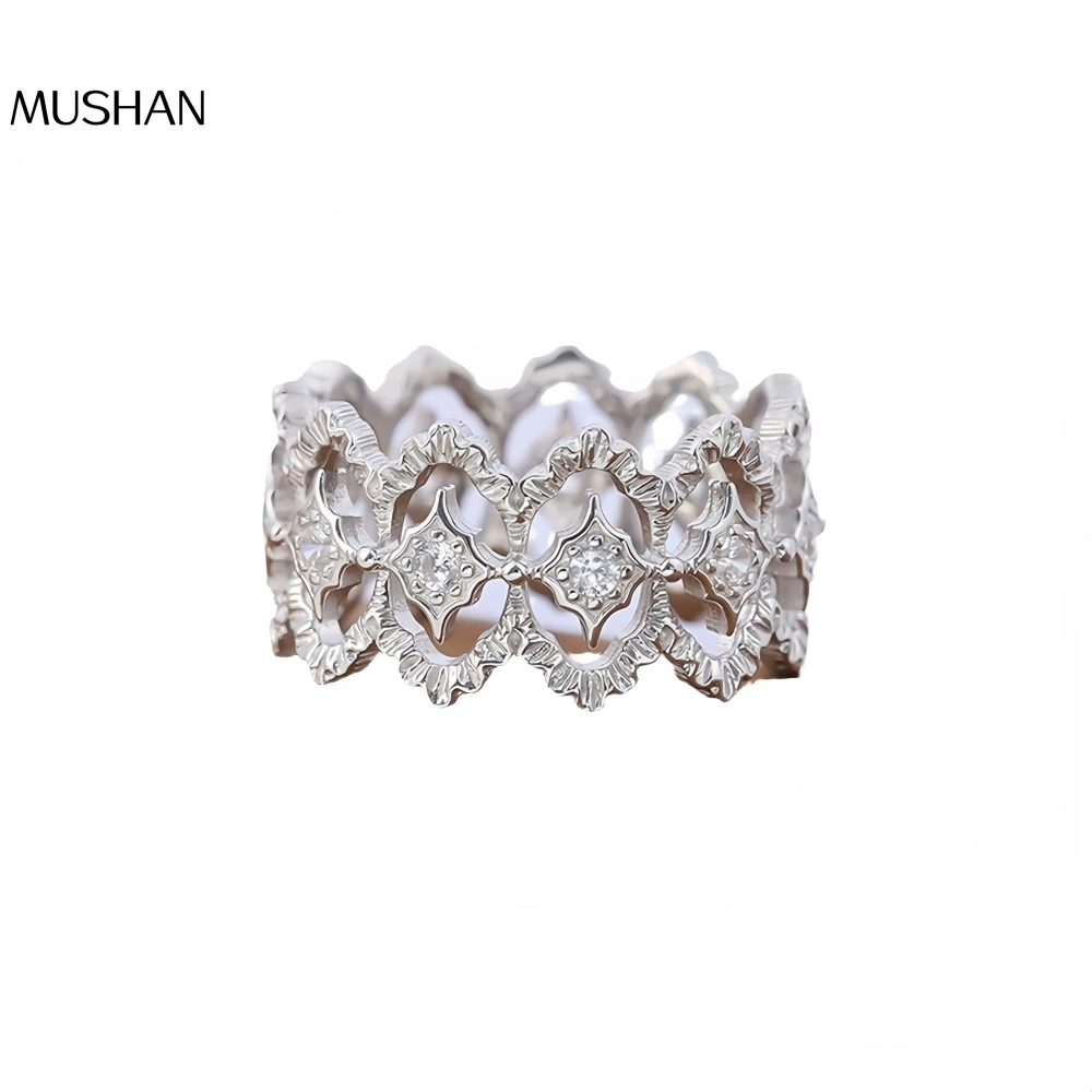 Mushan Luxury Brand New Exquisite Full-Diamond Lace Ring With Hollowed-Out Pure Silver Plating 18k For Both Men And Women
