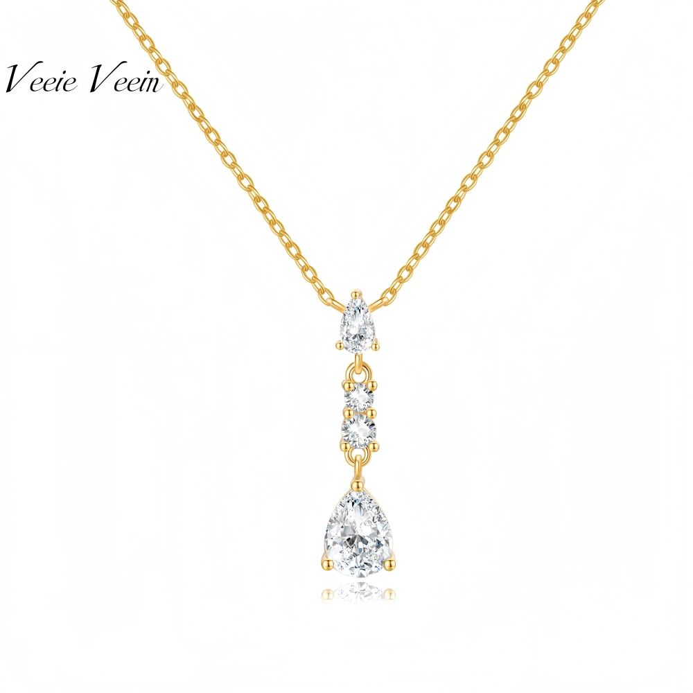 Veeie Veein Luxury Brand Necklace S925 Sterling Silver Pendant Set With Teardrop-Shaped Women Moissanite Necklace Jewelry