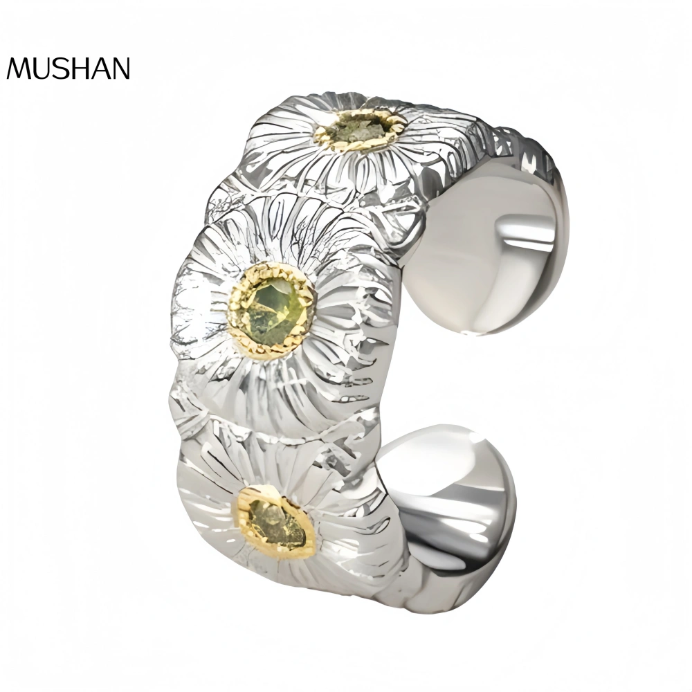 Mushan Luxury Brand A New Open Ring Made Of Italian Pure Silver Daisy For Women, A Bestseller On Xiaohongshu