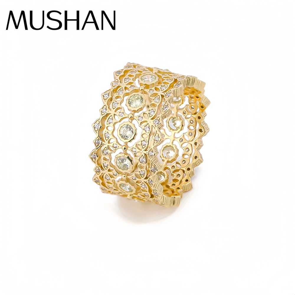 Mushan Luxury Brand Diamond Studded Lace Hollow Ring Lab Grown High Carbon Diamond Zircon 925 Sterling Silver Rings Fine Jewelry