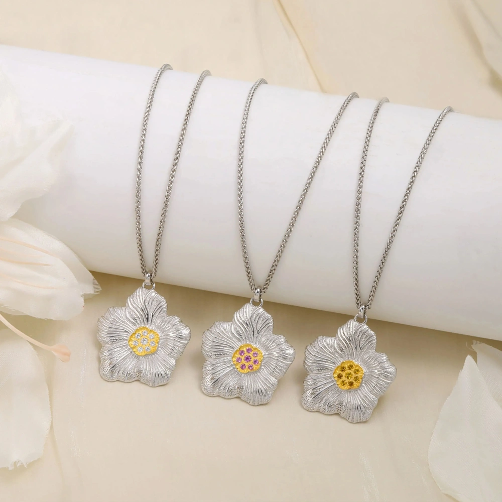 Mushan Luxury Brand 18K Gold Plated Brushed Gardenia Flower Necklace 925 Sterling Silver Zircon Pendant Necklaces Fine Jewelry