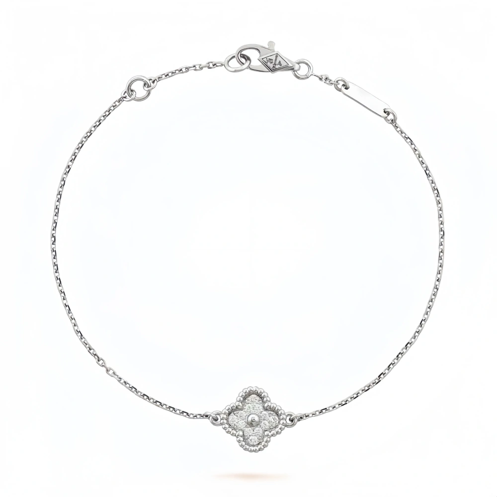 Mushan Luxury Brand Pure Silver High Version Four Leaf Clover Bracelet With Single Flower And Full Diamonds S925 Jewelry