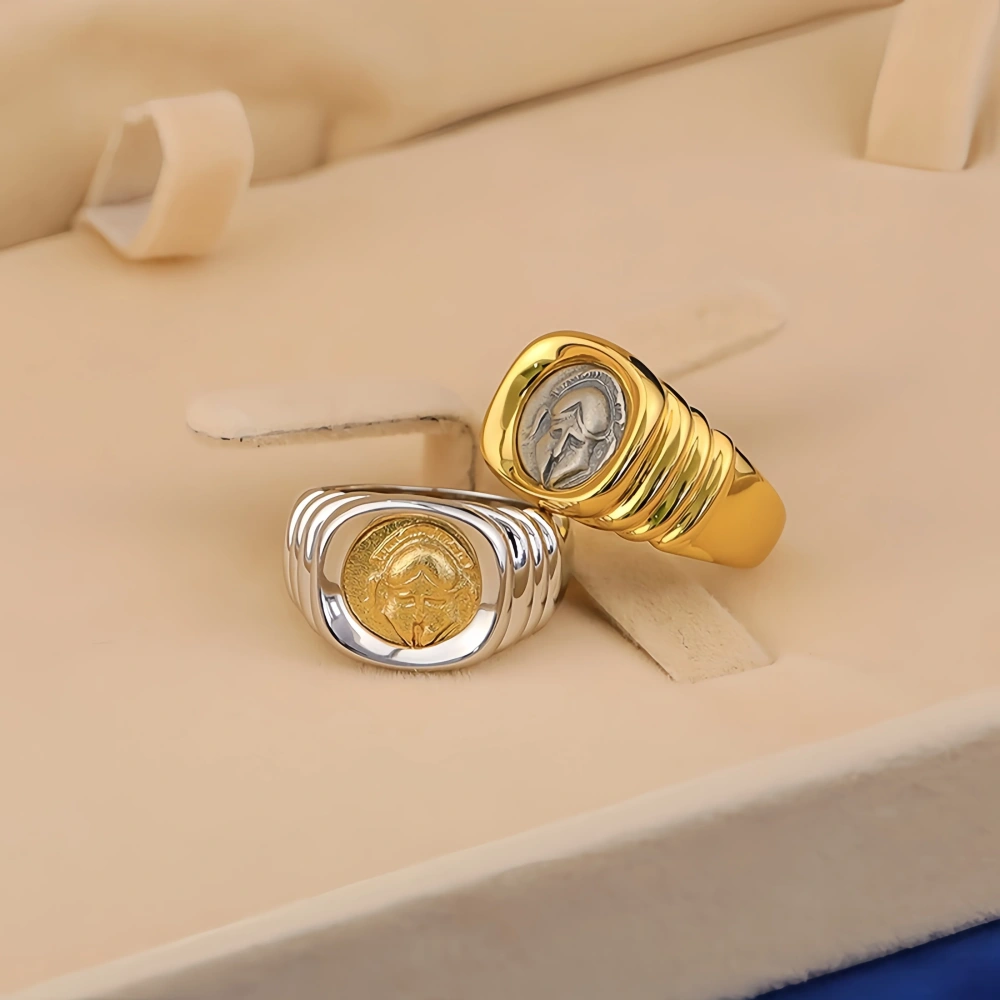 Mushan Luxury Brand High Quality Spartan Ancient Coin Ring With Pure Silver Gold Plating Women Fashion Ring Jewelry
