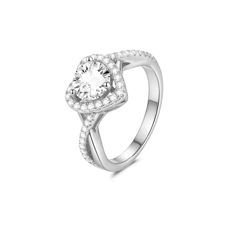 Veeie Veein Luxury Brand S925 Sterling Silver Ring Niche Ring GRA Certificate Moissanite Heart-Shaped Ring Accessory