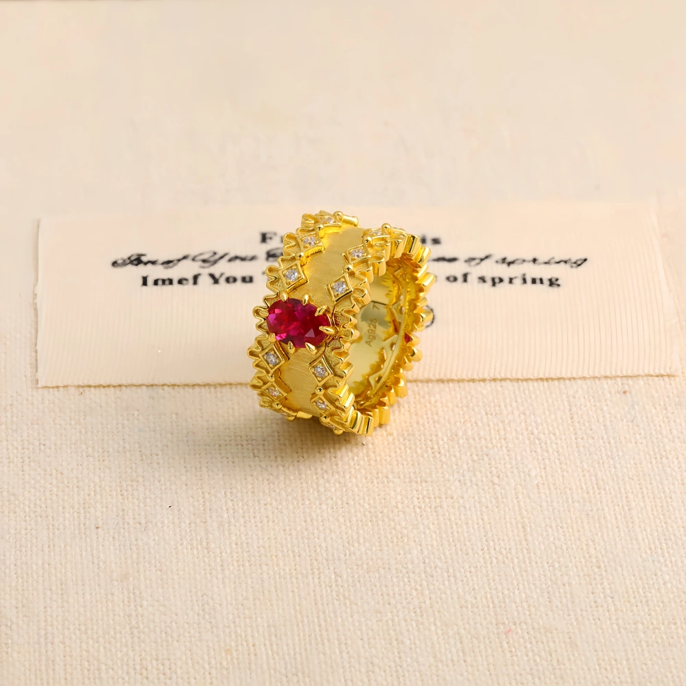 MuShan Luxury Brand Italian Brushed Gold Zircon Ring For Women 18K Gold Plated 925 Sterling Silver Rings Fine Jewelry