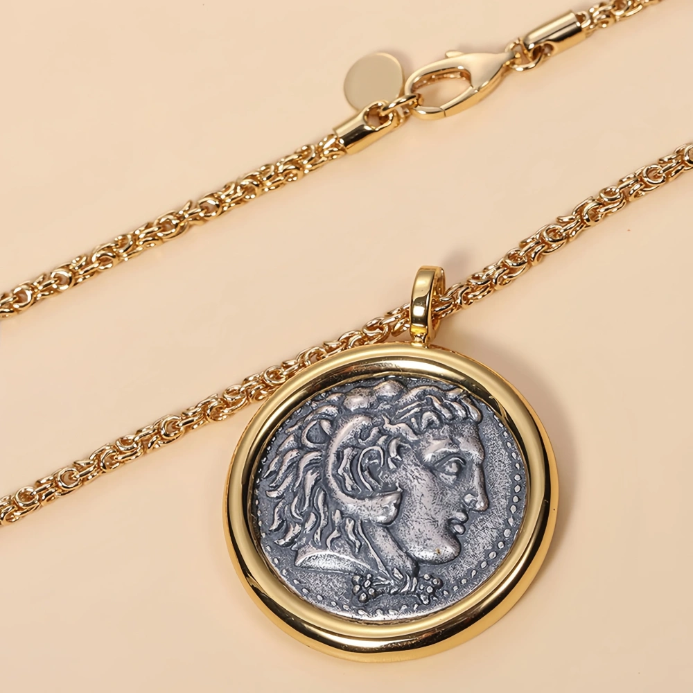 Mushan Luxury Brand S925 925 Sterling Silver Hercules Ancient Coin Necklace 18k Gold Plated Necklaces Fine Jewelry