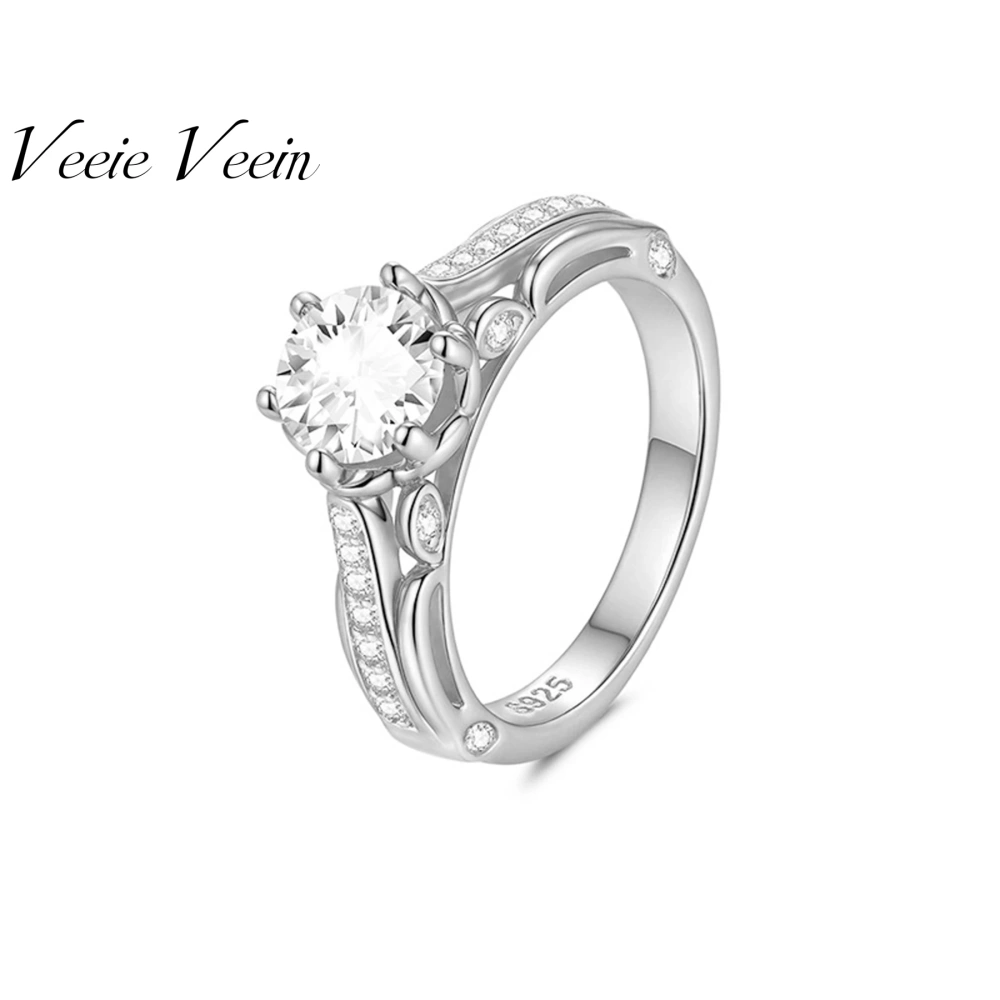 Veeie Veein Luxury Brand S925 Sterling Silver Ring GRA Certificate High-End Six-Prong Valentine'S Day Gift Retro Jewelry