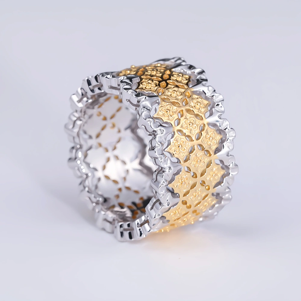 Mushan Luxury Brand Heavy Industry Color Separated Lace Ring Women New Retro Pure Silver 925 Plated With Real Gold Jewelry