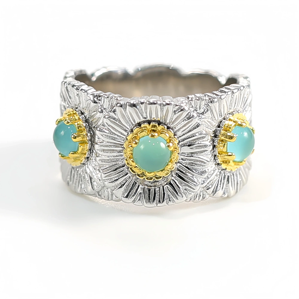 Mushan Luxury Brand The Italian Pure Silver Blue Agate Daisy Ring Was A Bestseller On Xiaohongshu During A Live Stream