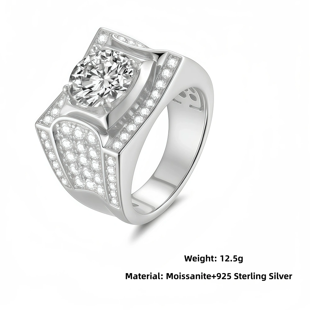 Veeie Veein Luxury Brand S925 Sterling Silver Set With 3-Carat Moissanite Ring Men'S Hip-Hop Sterling Silver Accessory