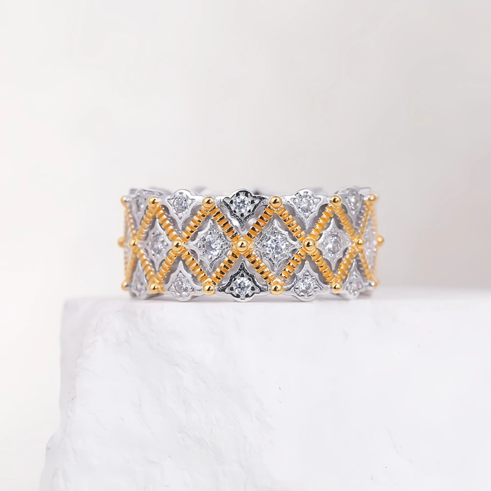 Mushan Luxury Brand Sterling Silver Lace Ring For Women  S925 Sterling  Silver Hollowed-Out Full Diamond 18k Gold Plated Ring