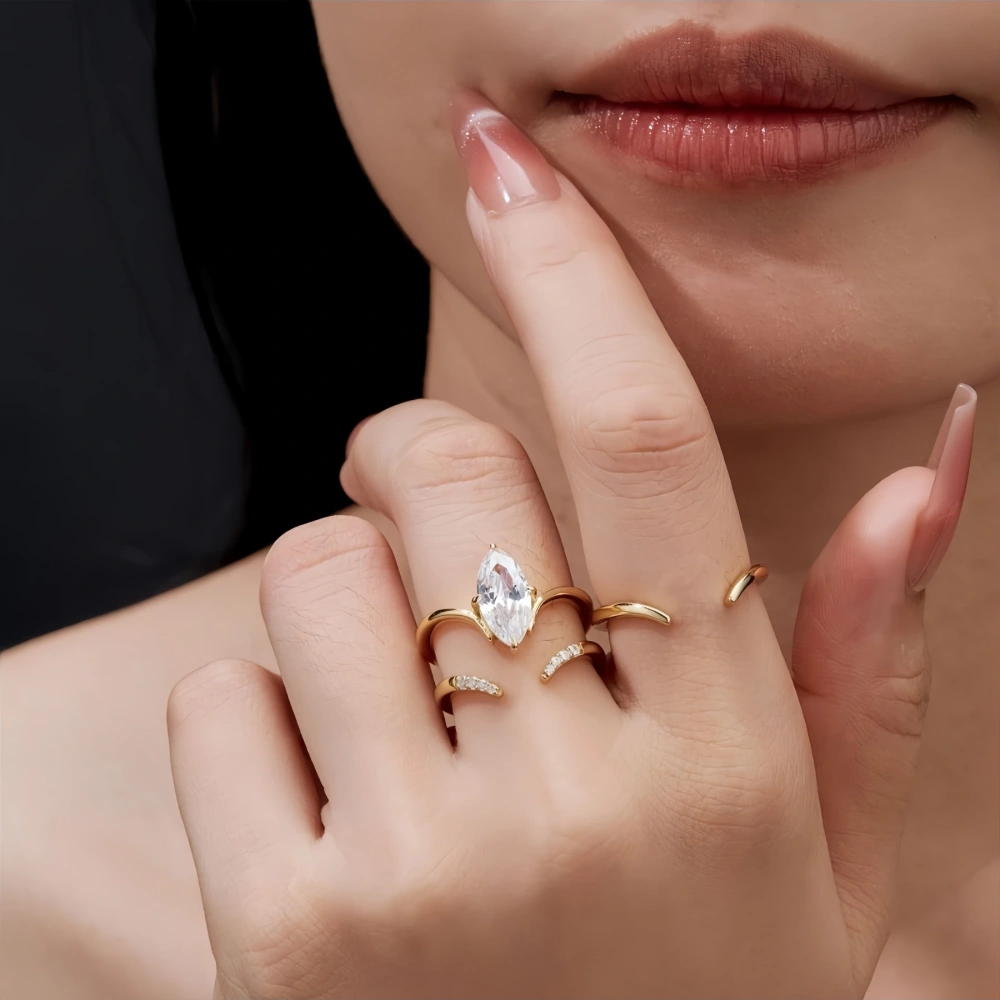 Veeie Veein Luxury Brand s 925 Sterling Silver Ring For Women Layered Moissanite Ring 18k Gold Plating Rings Jewelry