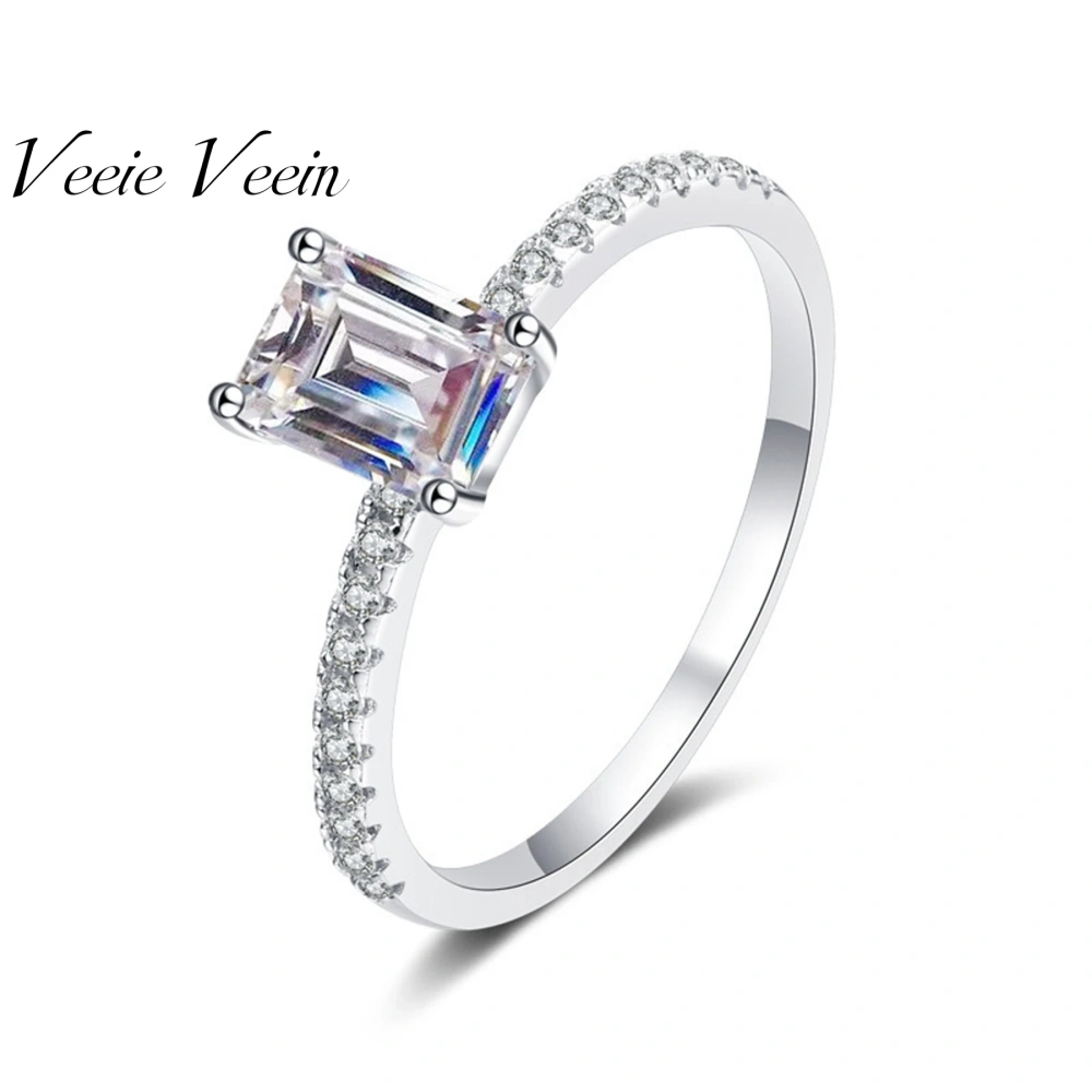 Veeie Veein Brand Designer S925 Sterling Silver GRA Certificate Ring Female Full Inlay 5*7 Moissanite Sugar Ring Jewelry