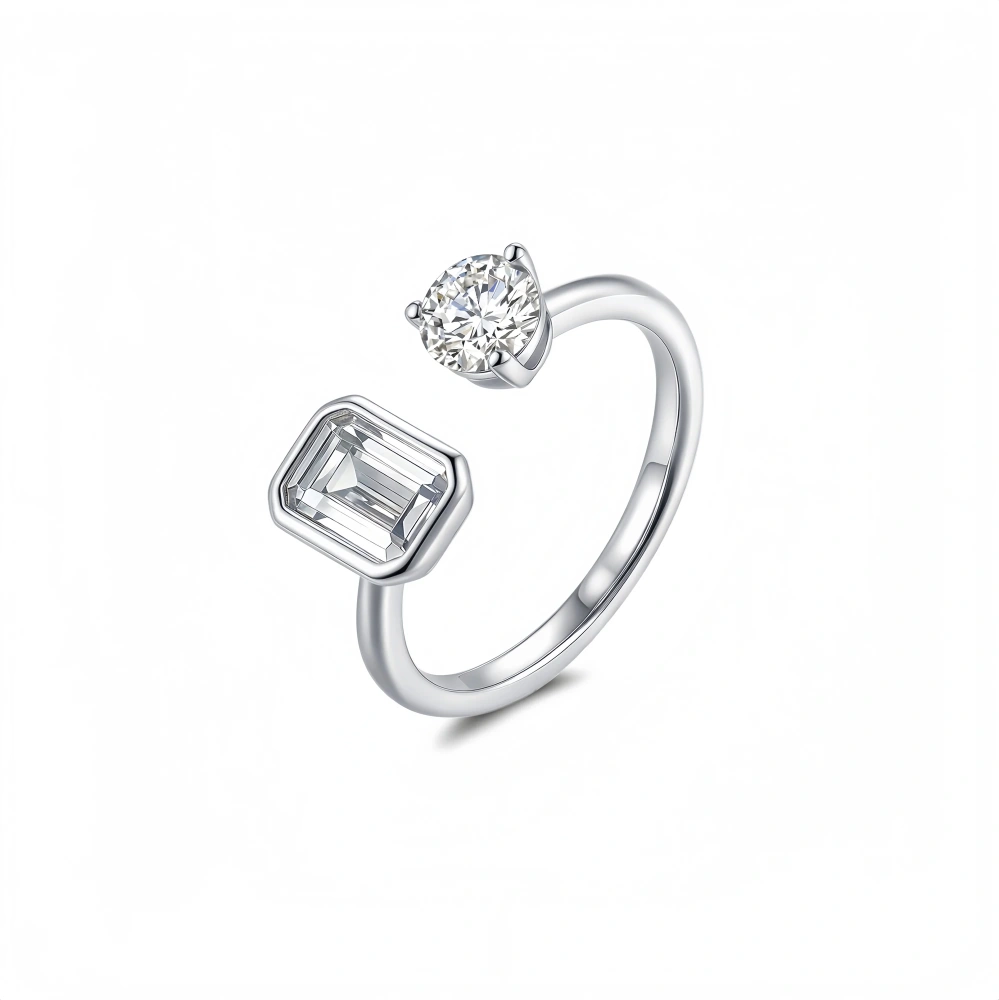 Veeie Veein Luxury Brand New Products GRA Certificate Of 5*7 Moissanite Opening Adjustable S92 Sterling Silver Rings Jewelry