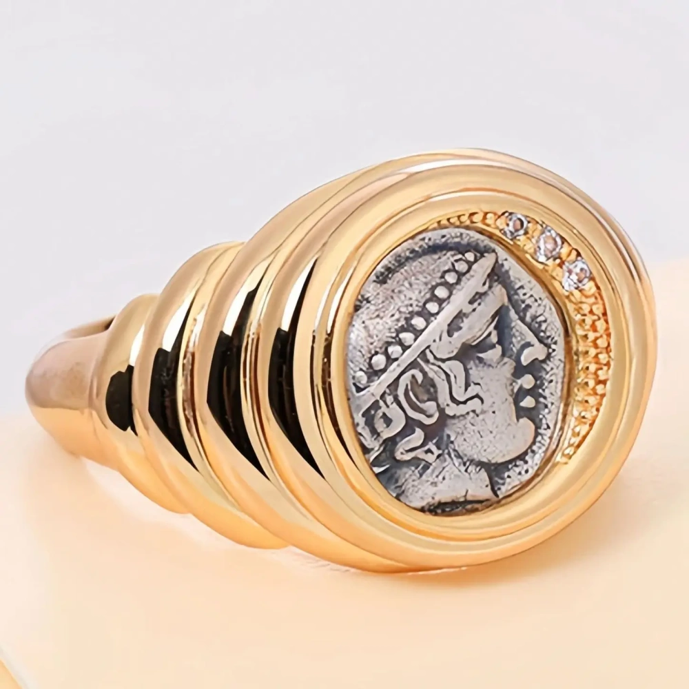 Mushan Luxury Brand Greek Merchant God Hermes Ancient Coin Ring 18K Gold Plated 925 Sterling Silver Rings Fine Jewelry