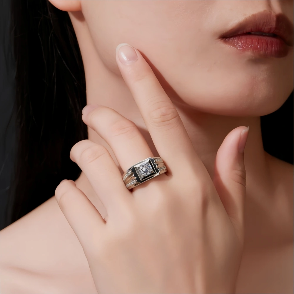 Veeie Veein Brand High Quality S925 Sterling Silver Set  Carat Moissanite Ring Hip Hop Wide Fashion Women Accessor Jewelry