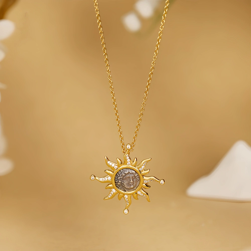Mushan Luxury Brand Roseone Sun God Ancient Coin Necklace  Human Collarbone Chain  Fashionable For Both Men And Women Jewelry
