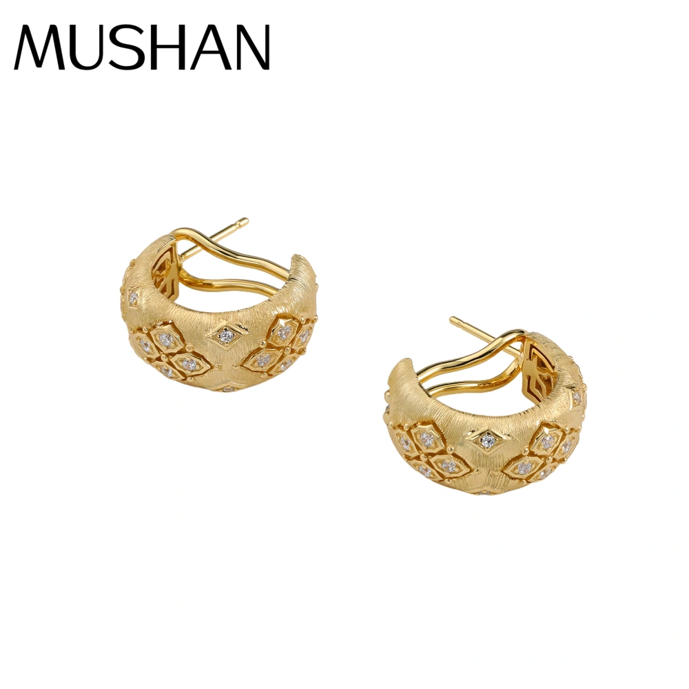 Mushan Luxury Brand High Quality Hot Sale WomenS 925 Sterling Silver Diamond-Encrusted Four Leaf Flower Brushed Stud Earrings