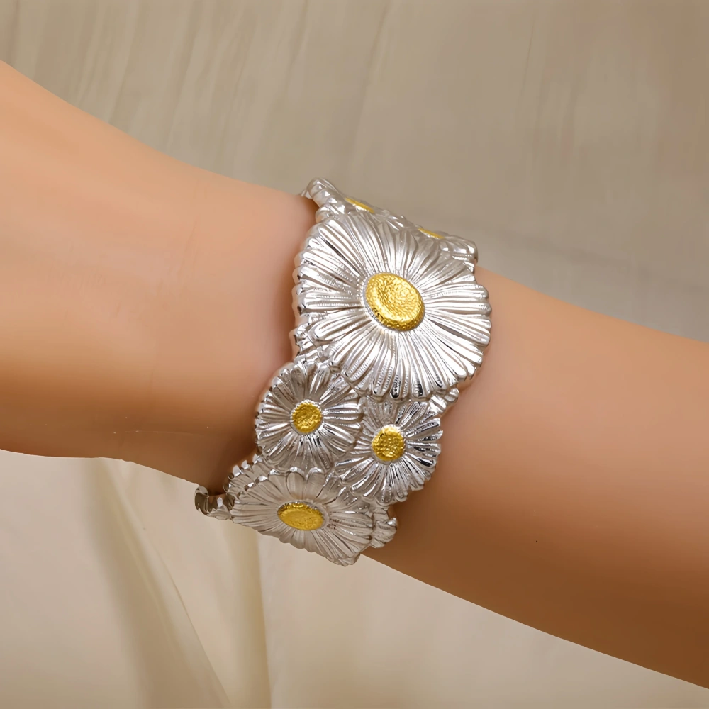 Mushan Luxury Brand 925 Sterling Silver Bracelet 18k Gold Plating Wide Daisy Bracelets Fine Party Jewelry