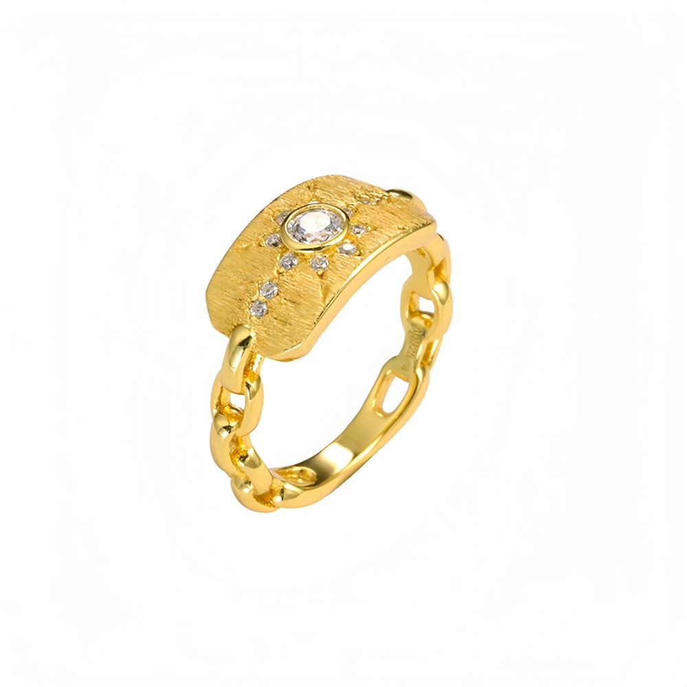 Mushan Luxury Brand New Chinese Style Starry Shield Hand Brushed Ring  Sun God Hexagram Diamond Ring Women Jewelry