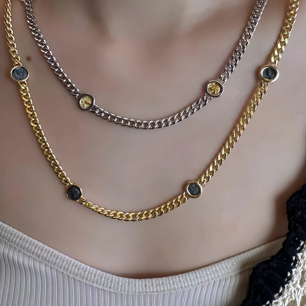 Mushan Luxury Brand High Quality Pure Silver Light Luxury Cuban Chain Necklace And A Golden Collarbone Chain Necklace Jewelry