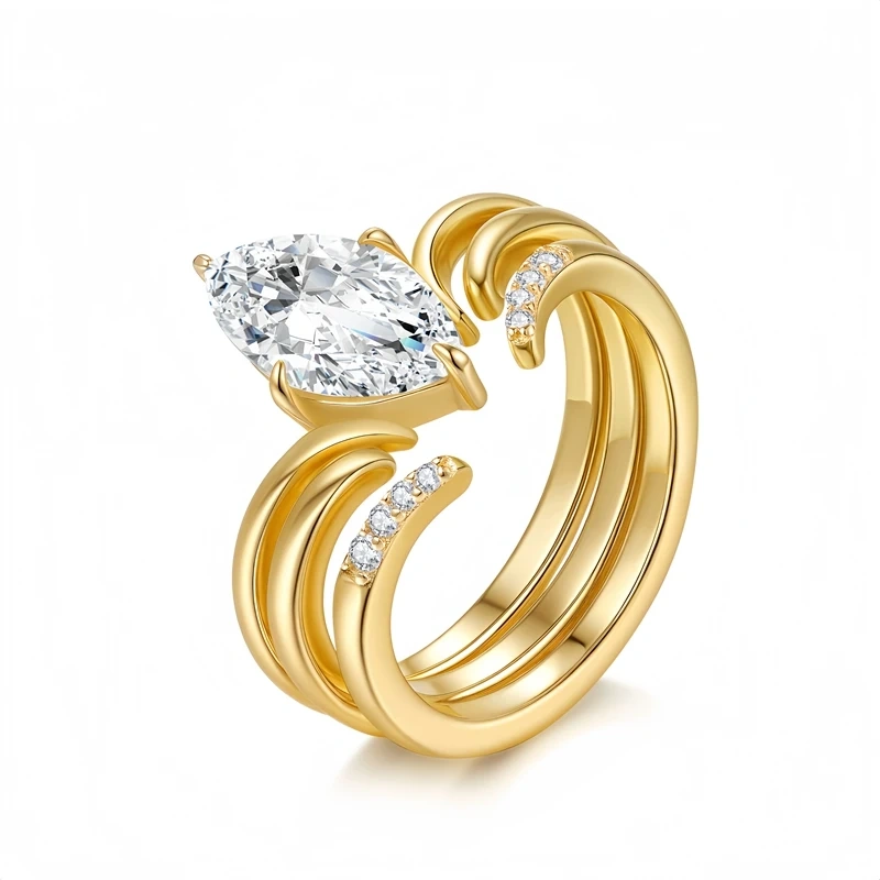 Veeie Veein Luxury Brand s 925 Sterling Silver Ring For Women Layered Moissanite Ring 18k Gold Plating Rings Jewelry