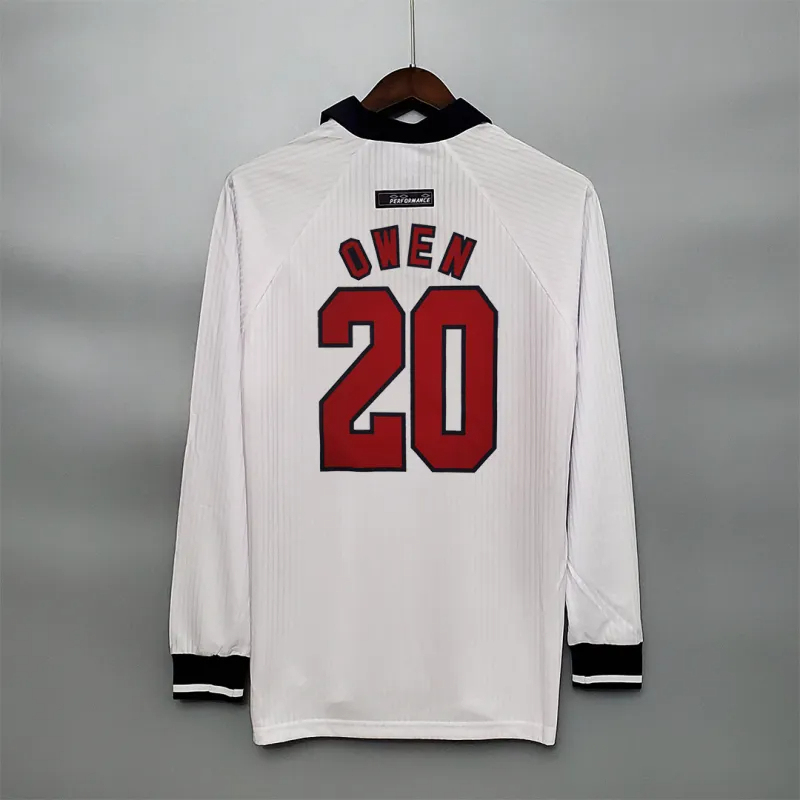 England Retro Soccer Jersey Home Custom Long Sleeve Shirt World Cup 1998