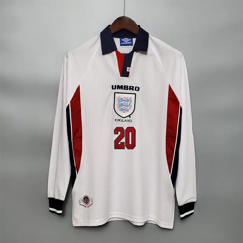 England Retro Soccer Jersey Home Custom Long Sleeve Shirt World Cup 1998