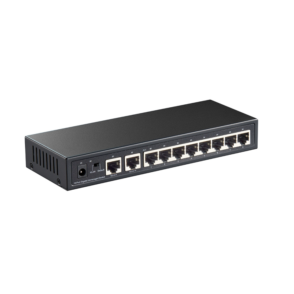 10 Port Gigabit Ethernet Switch, 8 Ports 100/1000Mbps, 2 Gigabit Uplink, Support Vlan, Metal Case Unmanaged Plug and Play