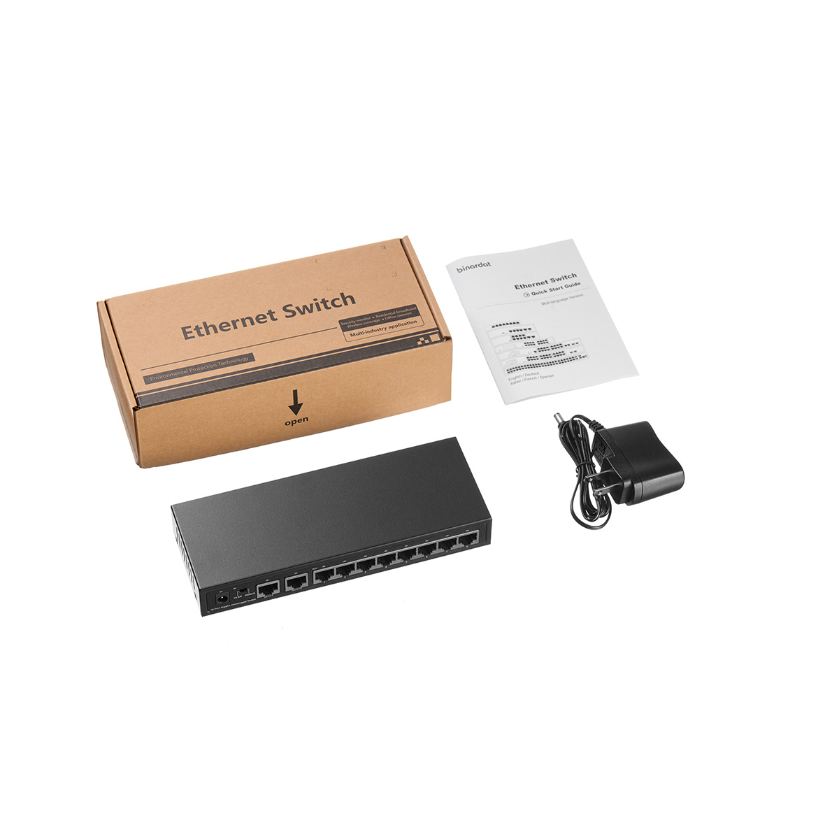 Binardat 10 Port Gigabit Ethernet Switch, 8 Ports 100/1000Mbps, 2