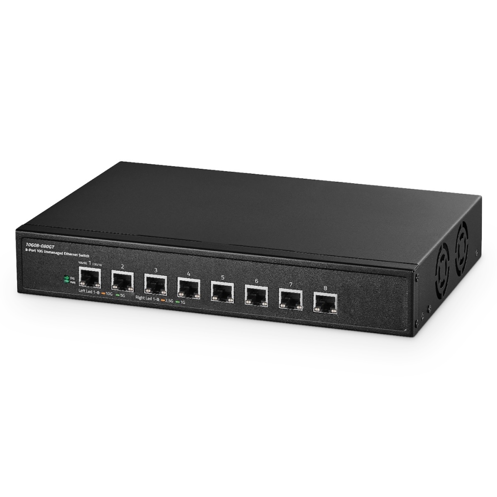 8 Port 10 Gigabit Unmanaged Switch, 8x10G RJ45 Ethernet,Support 1G/2.5G/5G/10G, 160Gbps Bandwidth, Metal Desktop|Rackmount Network Switch