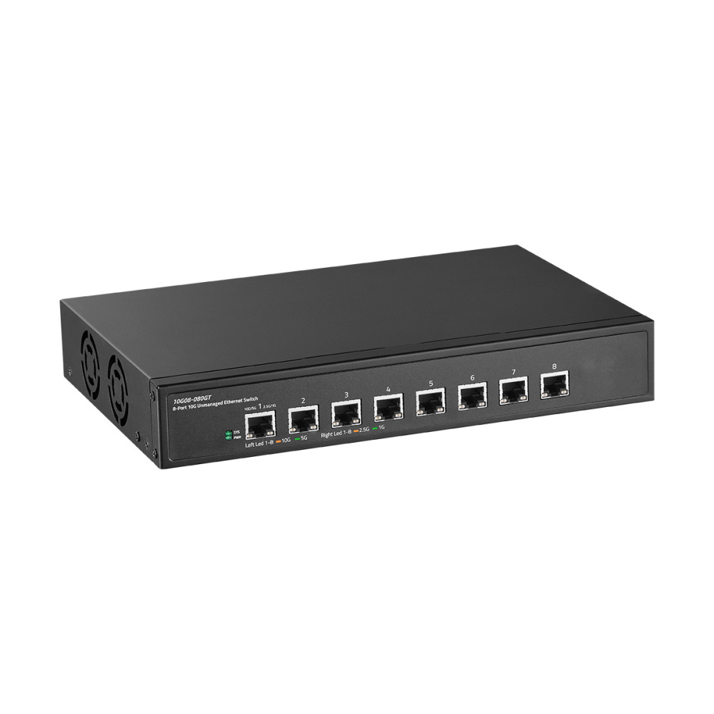 8 Port 10 Gigabit Unmanaged Switch, 8x10G RJ45 Ethernet,Support 1G/2.5G/5G/10G, 160Gbps Bandwidth, Metal Desktop|Rackmount Network Switch