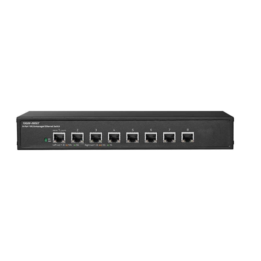 8 Port 10 Gigabit Unmanaged Switch, 8x10G RJ45 Ethernet,Support 1G/2.5G/5G/10G, 160Gbps Bandwidth, Metal Desktop|Rackmount Network Switch