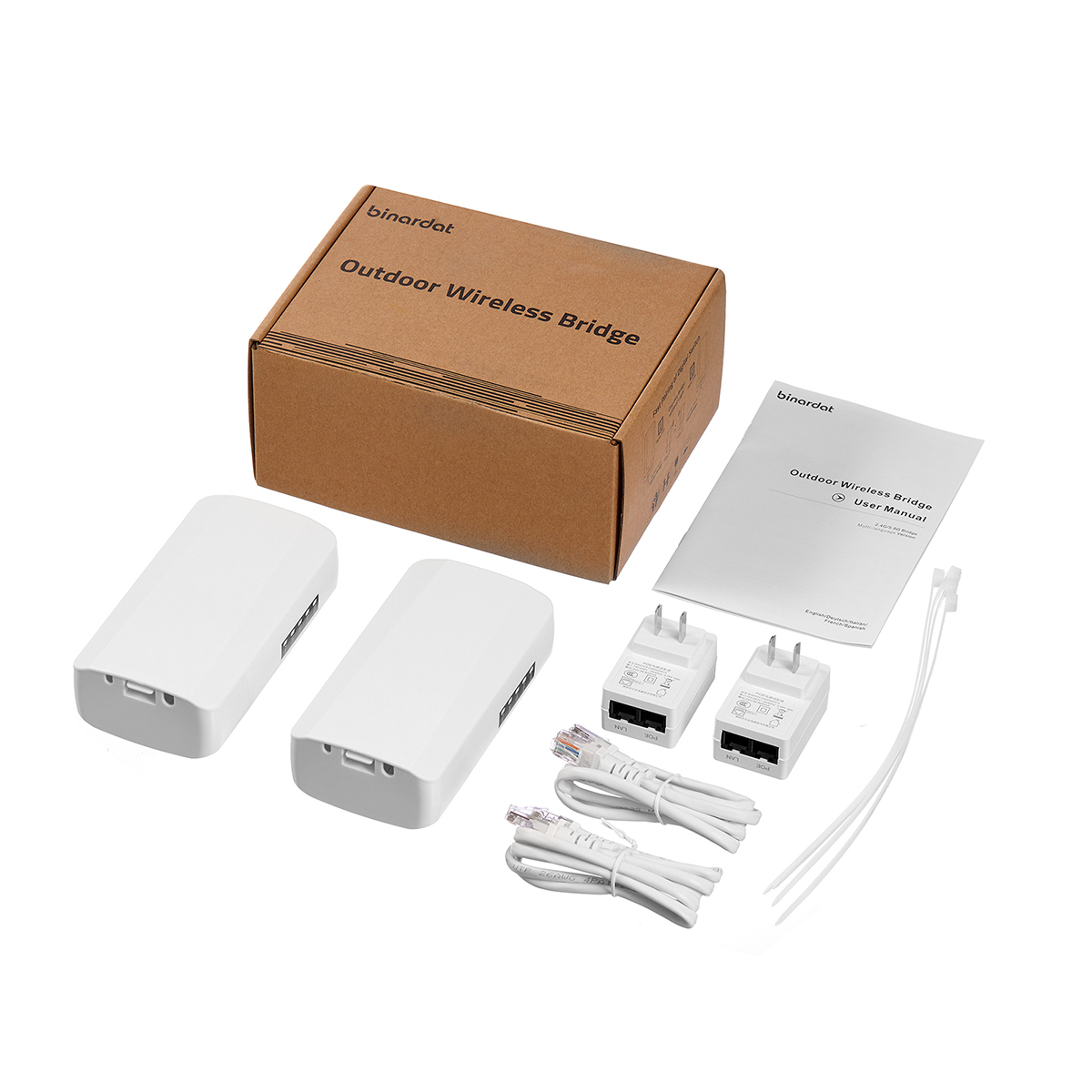 Outdoor Wireless Bridge, Point to Point WiFi Bridge, 2.4GHz 500M-1KM Distance, 2X 100Mbps Ethernet Port, 24V PoE Adapter, 2 Pack