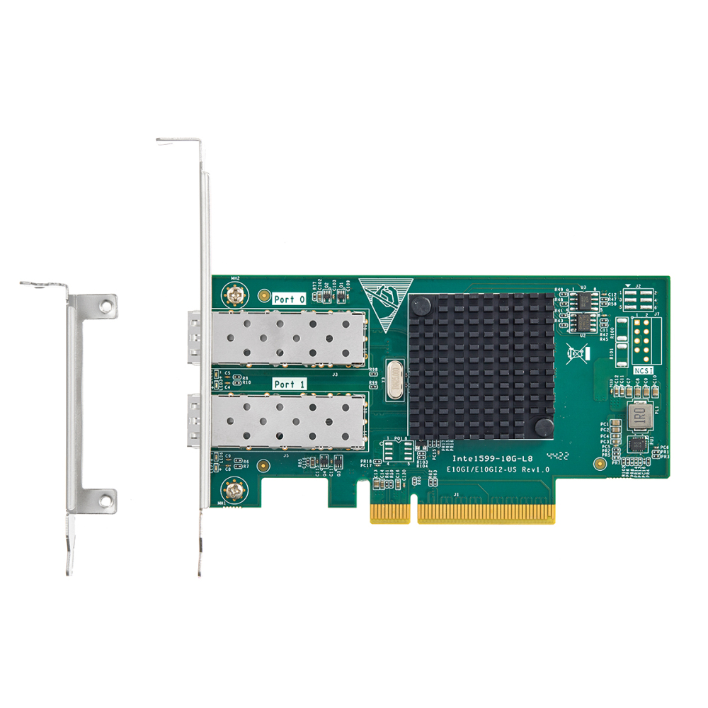 2 Port 10G SFP+ PCIe Network Adapter, Intel X520 82599 LAN Controller, 10G/1G SFP+ Slot NIC Card for Windows/Linux/VMware