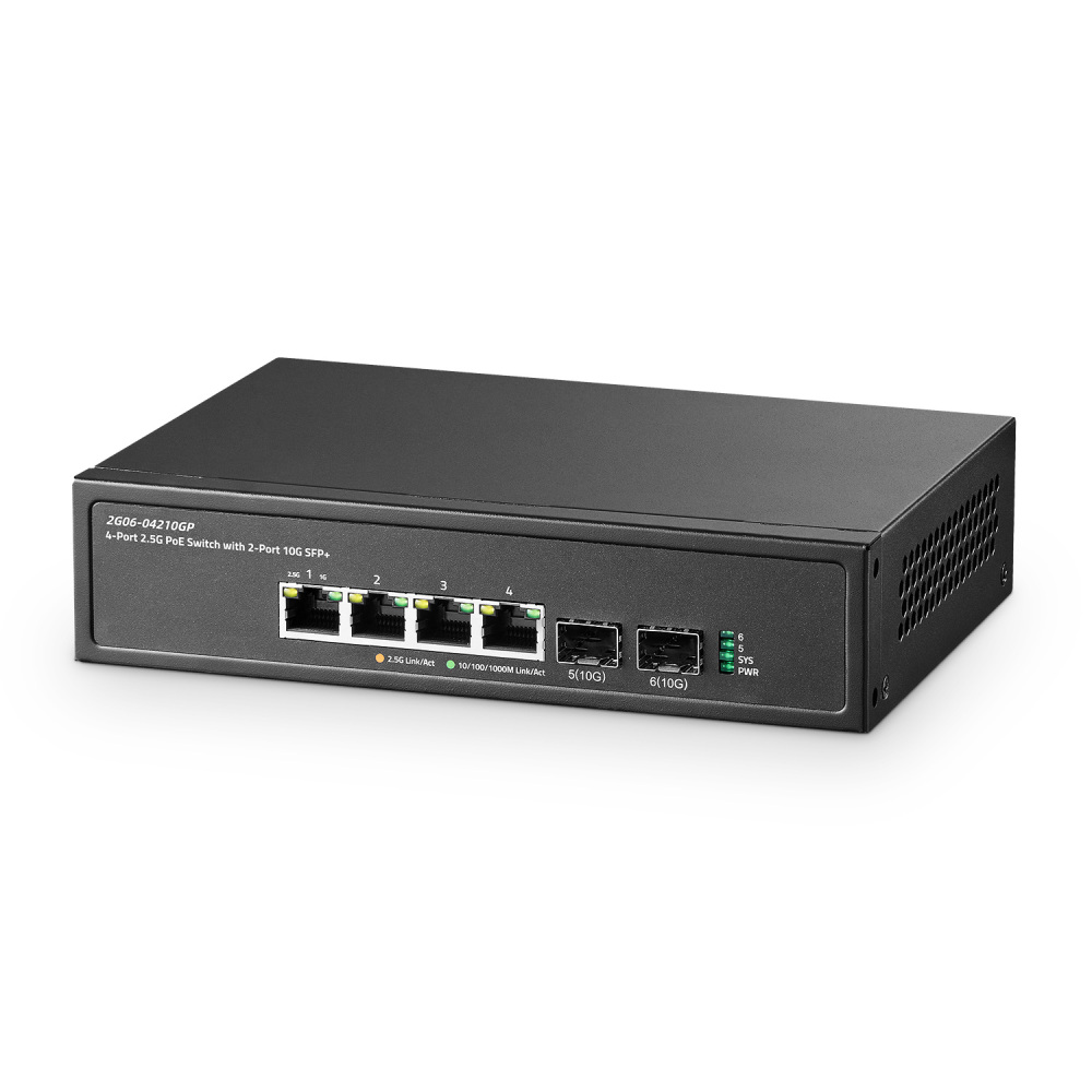 Binardat 6 Port 2.5G PoE Switch with 2x10G SFP+ Port, 4x2.5G Base-T Ports Compatible with 100/1000Mbps, IEEE802.3af/at 78W, Unmanaged Fanless Rackmount Ethernet Switch