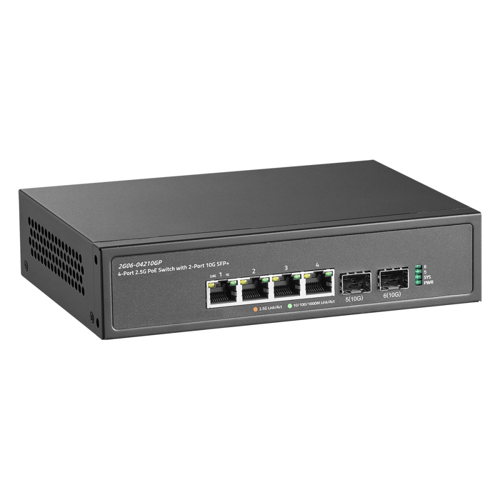 Binardat 6 Port 2.5G PoE Switch with 2x10G SFP+ Port, 4x2.5G Base-T Ports Compatible with 100/1000Mbps, IEEE802.3af/at 78W, Unmanaged Fanless Rackmount Ethernet Switch
